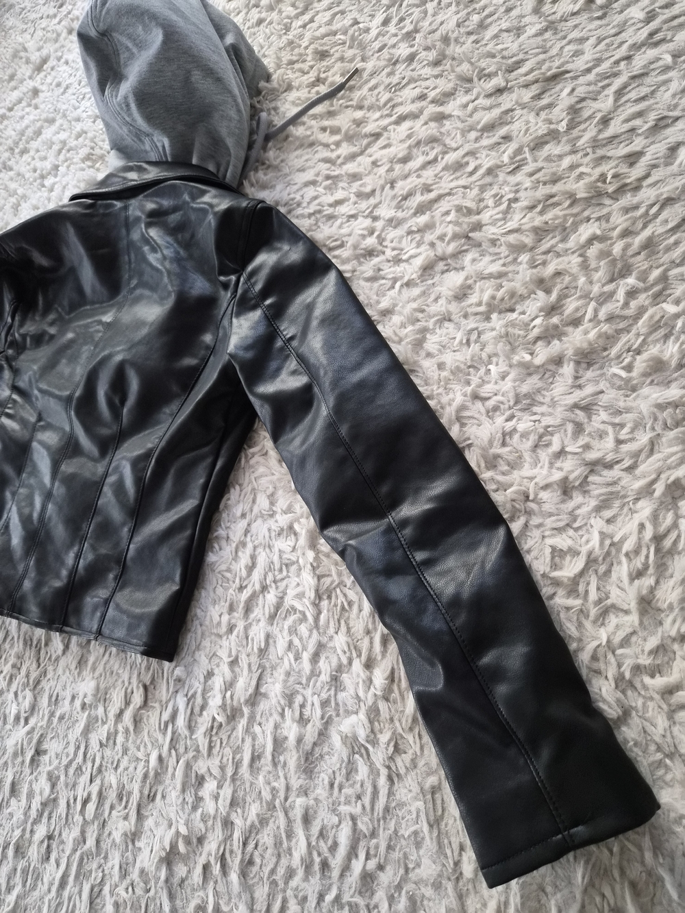 [BLANKNYC] Black Faux Leather Hooded Moto Jacket - Size XS - Picture 16 of 16